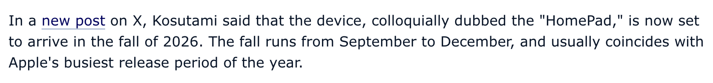 MacRumors explaining that fall runs from September to December and usually coincides with Apple’s busiest release period